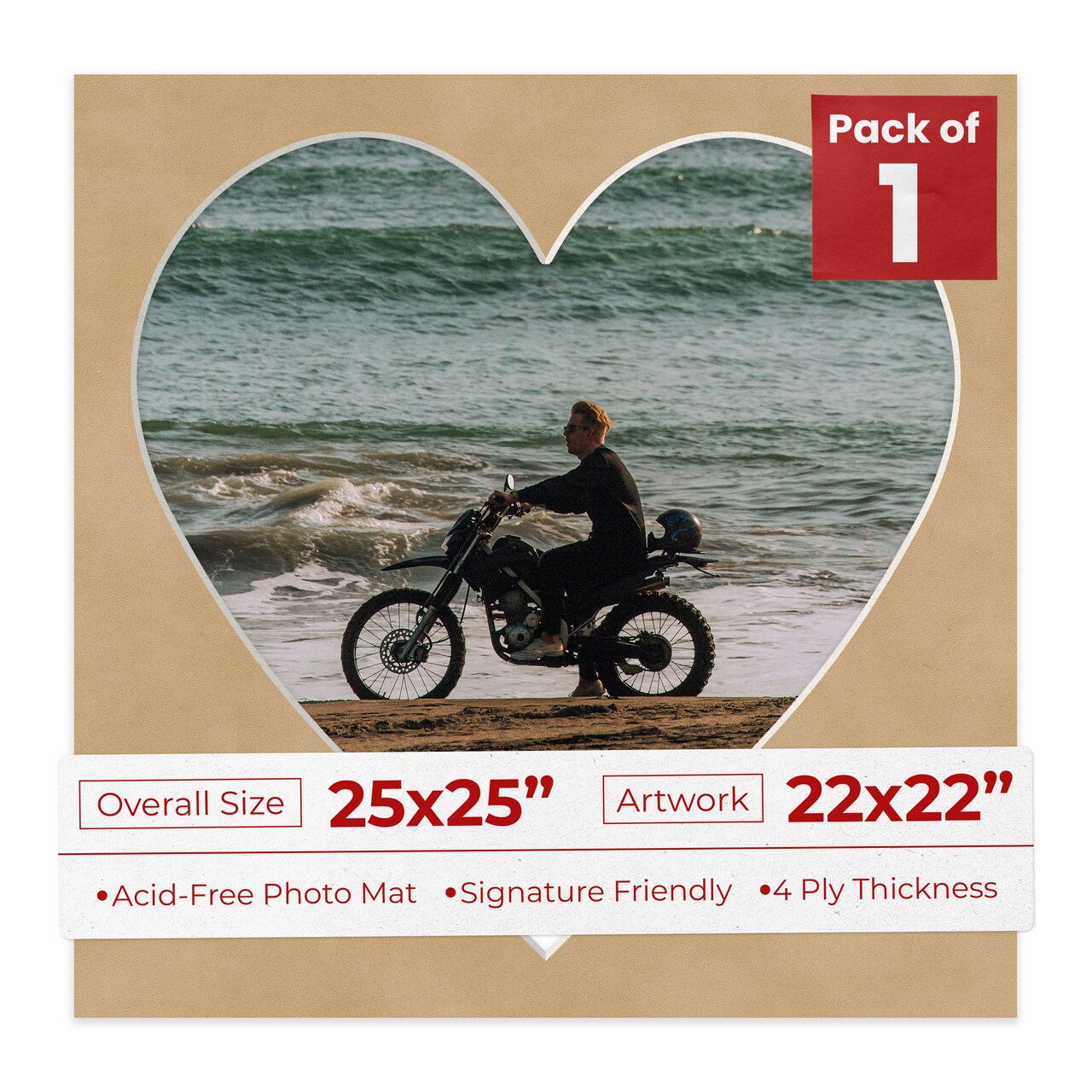 Beige Suede Mat Board for 25x25 Frames - Heart Opening for 22x22 Photos